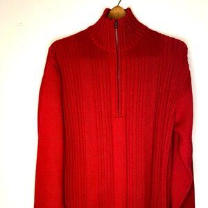 Perry Ellis America Red Ribbed Quarter Zip Sweater Mens XL